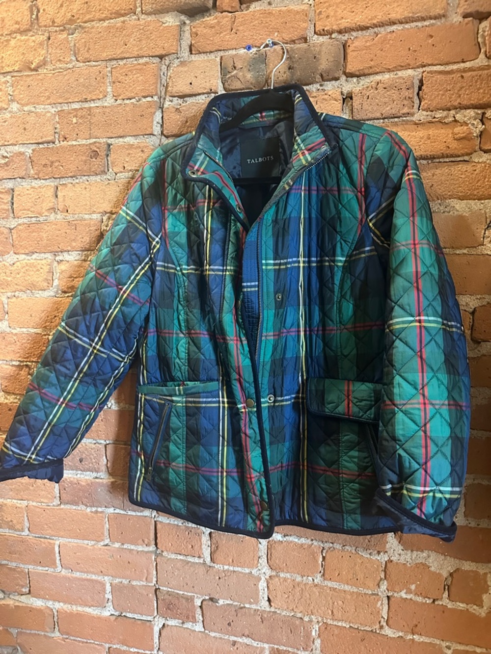 Talbots Quilted Tartan Jacket in Green, Navy & Red
